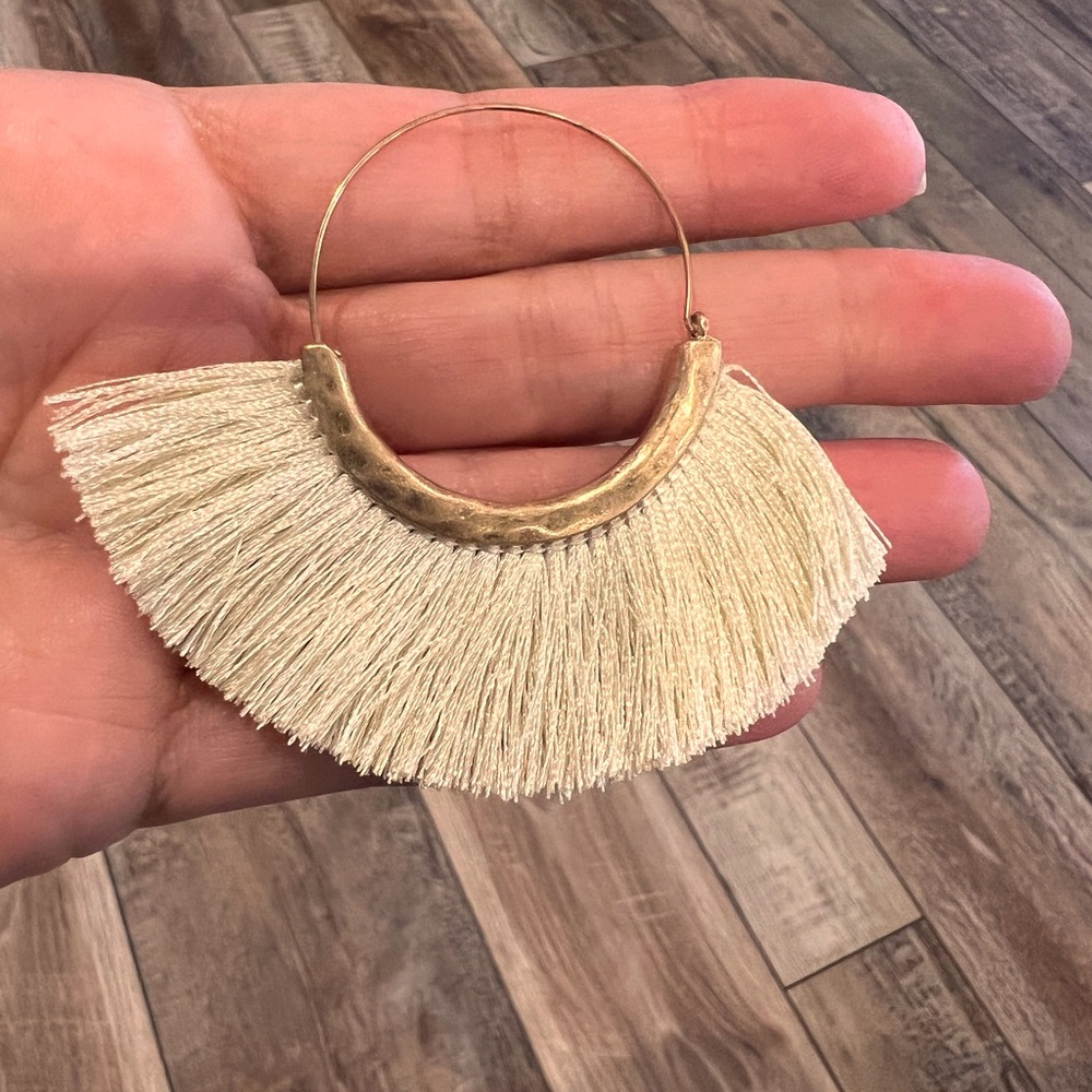 Gold tone fringe hoops